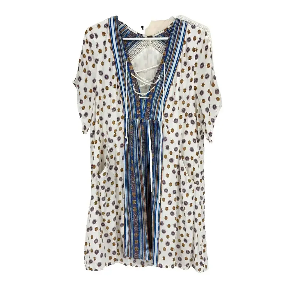 Free People Women L Pebble Rain Tunic Dress Floral Bohemian Flowy Feminine Tie